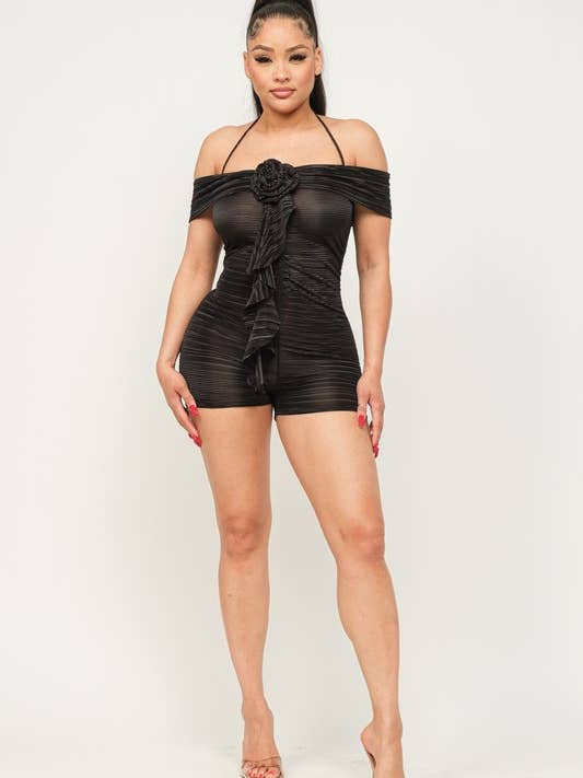 Flower Trim Detail Romper for wholesale by Belita Collection