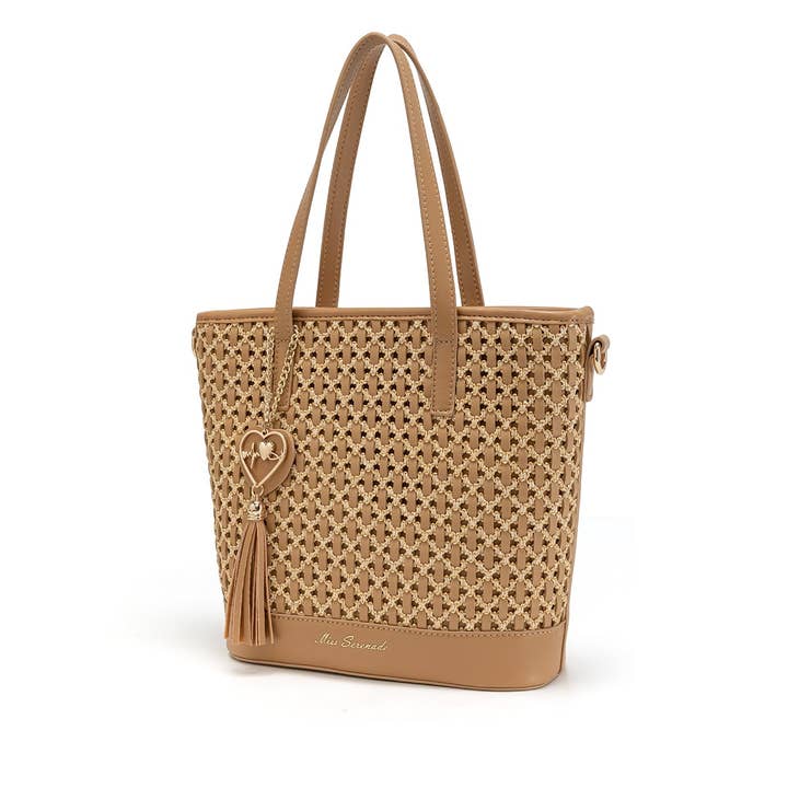 Natural CALLIE WOVEN VEGAN TOTE - XB-2365-NATURAL- NEW IN for wholesale on Faire2