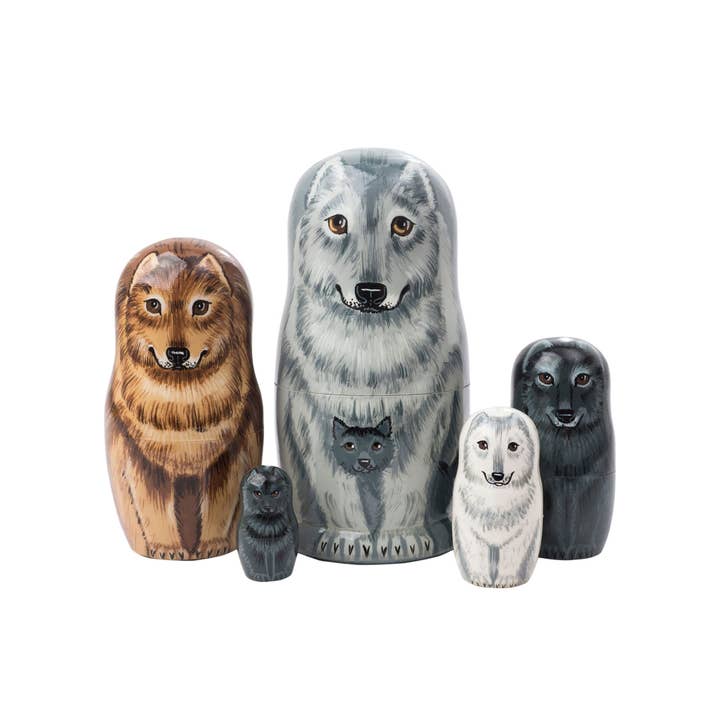 Wolf Portrait Nesting Doll 5pc./6" for wholesale by Golden Cockerel