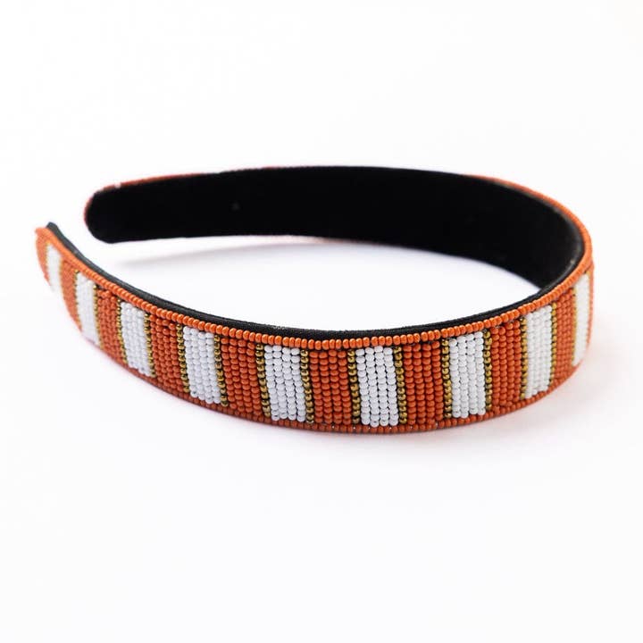 Game Day Striped Beaded Headband Burnt Orange Wholesale for wholesale by INK + ALLOY