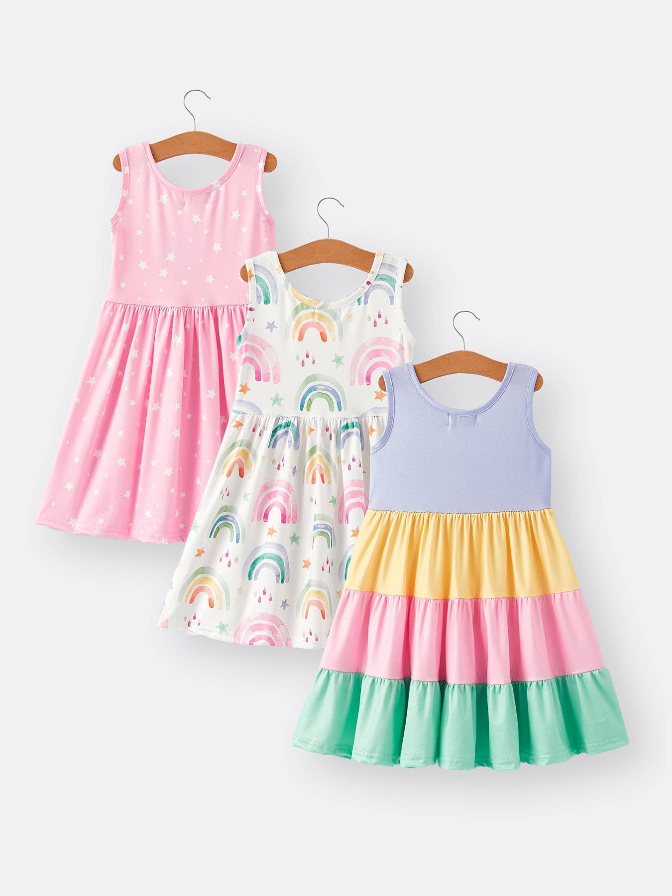 Rylee Faith Designs - Wholesale Dress Set - Baby - Rainbow Star Colorful 3-Piece Dress Set1