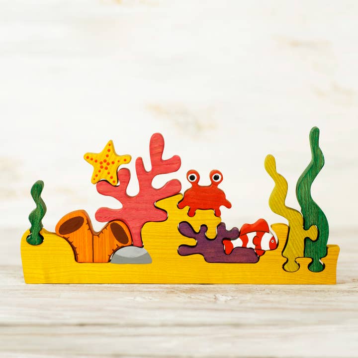 Jeu de puzzle de récifs coralliens Montessori jouets pour enfants Ocean World pour la vente par Wooden Caterpillar Toys