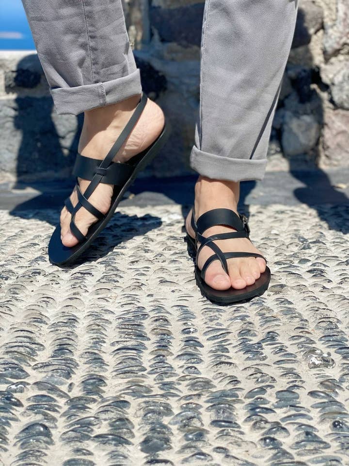 Christina Christi – sandálias - Homem por atacado – Sandálias de couro preto Homens, Sandálias Slingback5