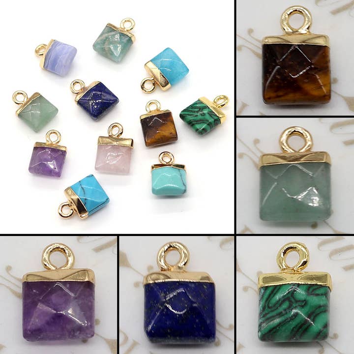 Gypsy Soul - Wholesale Individual Charm/Pendant - Dainty Gemstone Square Faceted Pendant - Assortment 20 Pcs