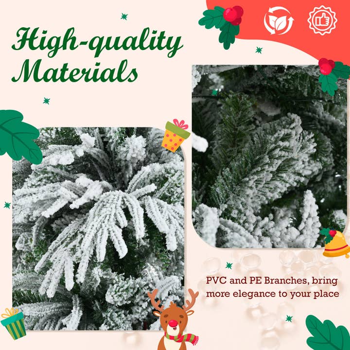 39F Inc. - Wholesale Artificial Christmas Tree - 7.5/6FT Pre-Lit Snow Flocked Christmas Tree (350 LED Lights)4
