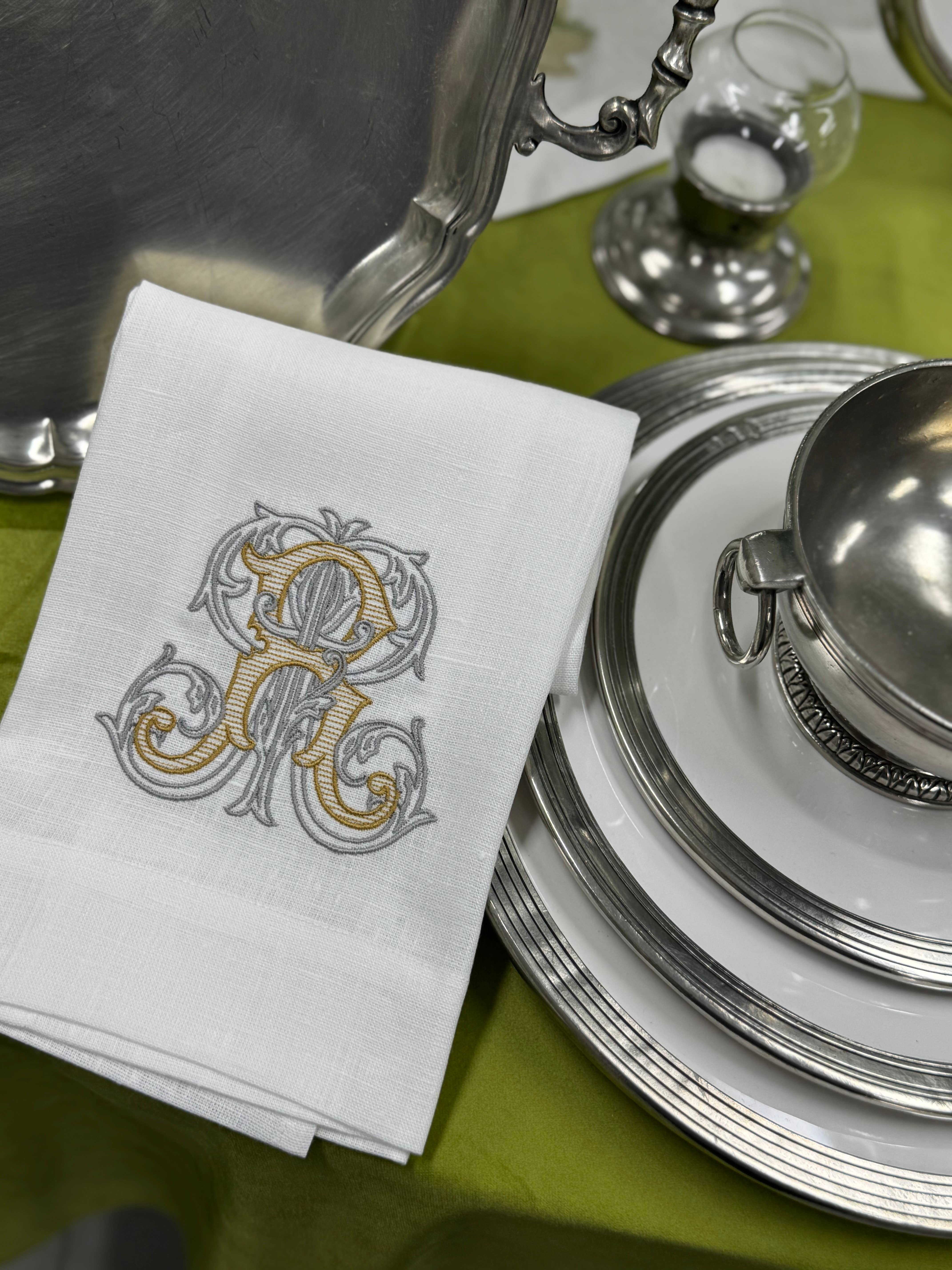 Arte Italica & Crown Linen Designs - Wholesale Tea Towel - Vintage Vine Monogram Linen Towel14