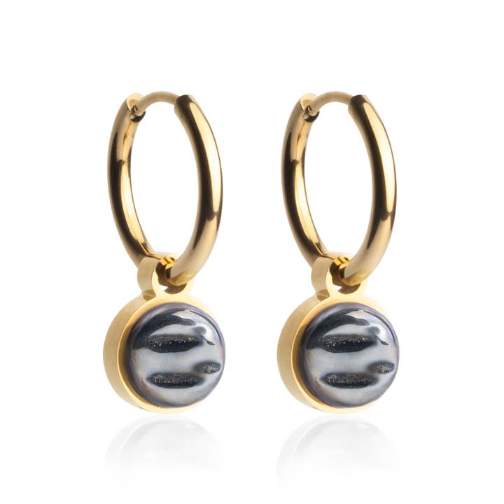 Orecchini a cerchio Mix & Match con pendente • oro/grigio ematite • 16 mm per la vendita all'ingrosso da parte di ALEXASCHA