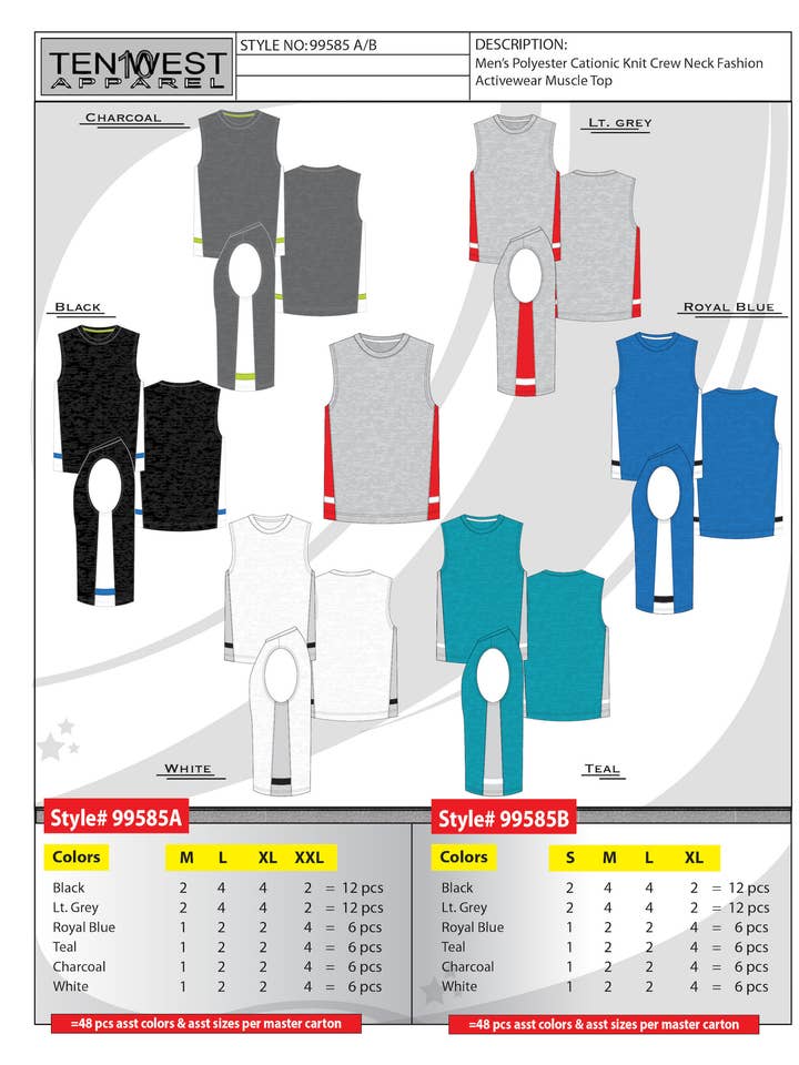Top de alto rendimiento sin mangas a la moda para hombre M-2X - 99585A para venta al por mayor de Ten West Apparel