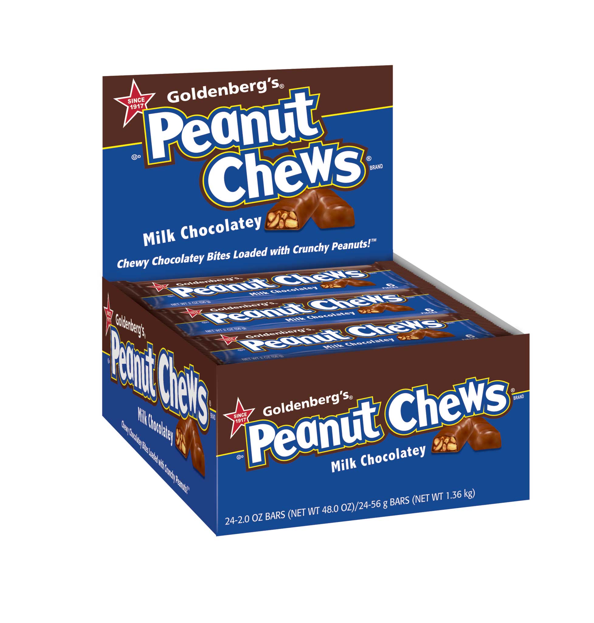 Snacky Candy - Vente Barre chocolatée - Goldenberg's Peanut Chew Chocolat au Lait 2 oz 24 unités0