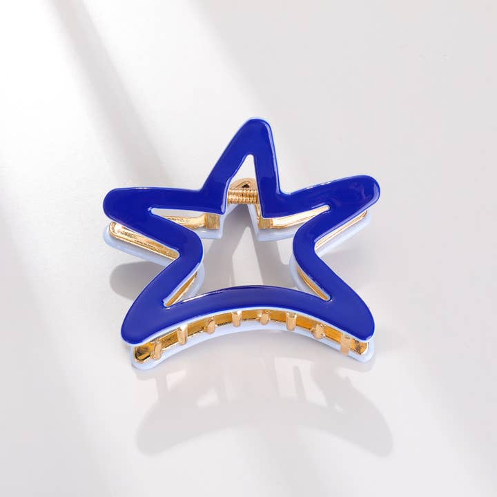 Adorro - Wholesale Hair Clip - Women's - Americana Star Medium | Medium Metal Star Claw Clip