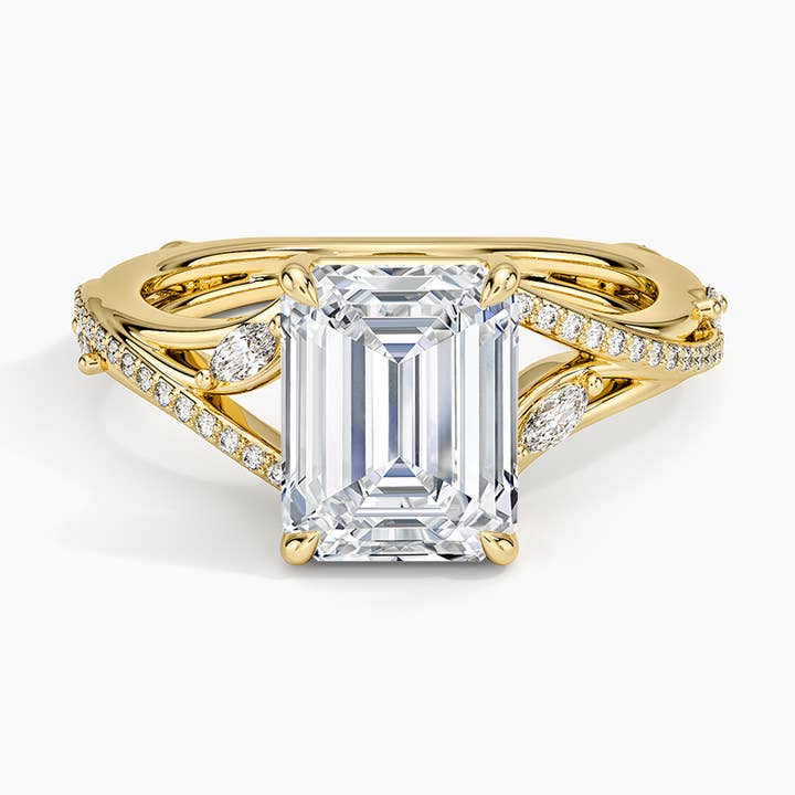 Split Vine Marquise Cluster Emerald Lab Grown Diamond Center Engagement Ring for wholesale by Caratina