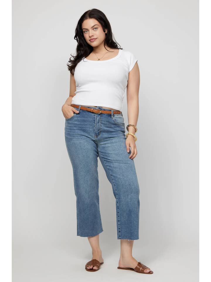 Aberdeen High Rise Wide Leg Crop Faded Indigo Sculpt+ for wholesale on Faire