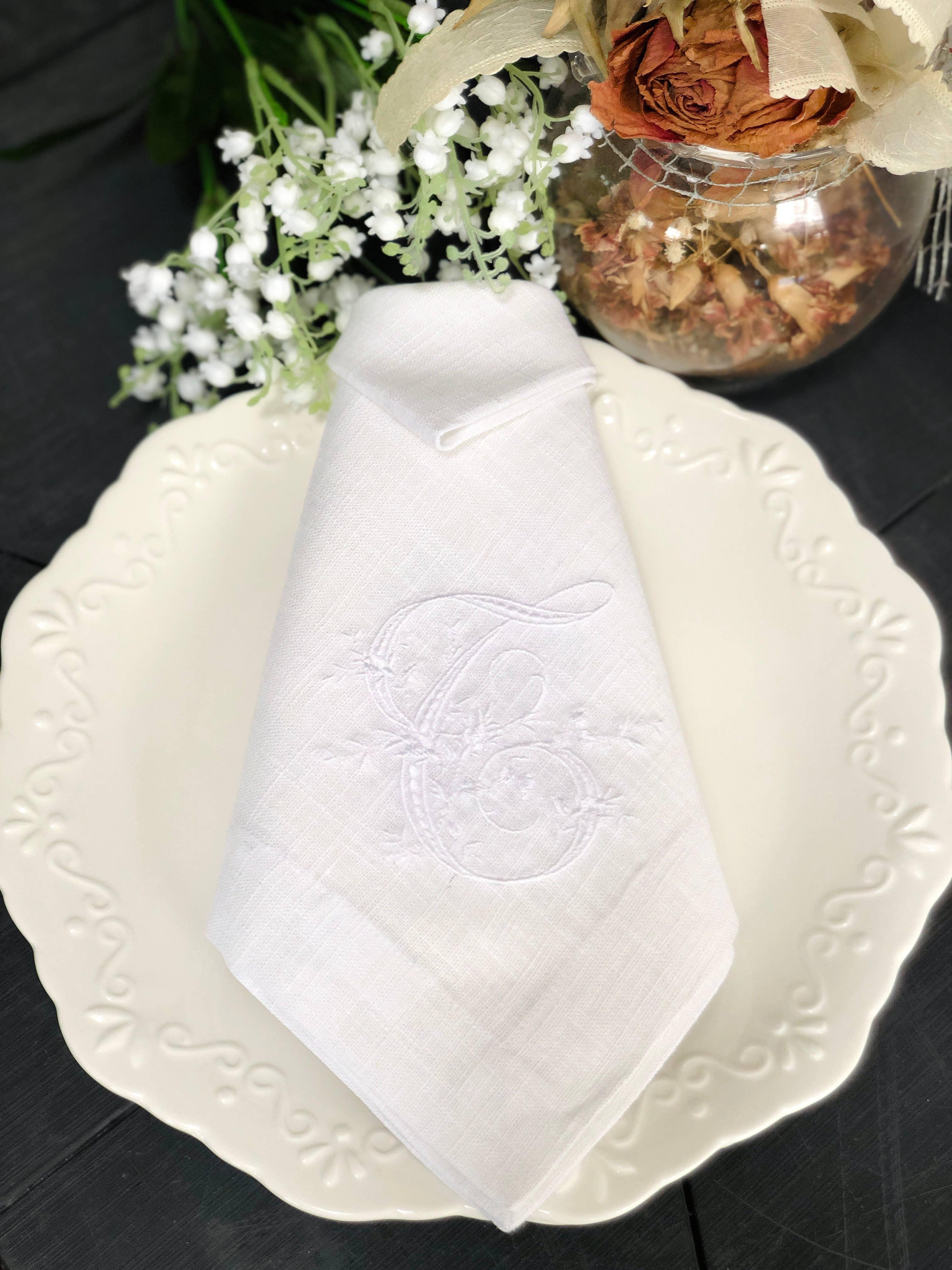 Belle Linen – Guardanapo e pano de jantar por atacado – Guardanapo de Jantar de Linho Vintage Bordado com Monograma3