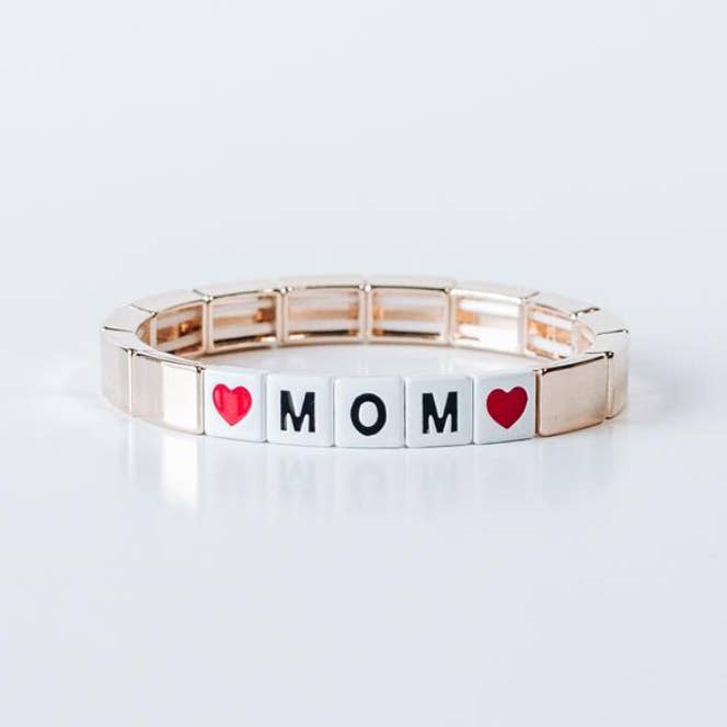Pulsera elástica con cuentas del alfabeto MOM Block, regalo para mamás para venta al por mayor de Candier