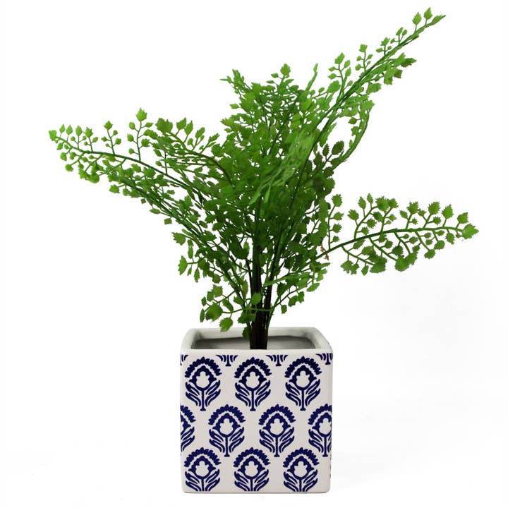 Leaf Design UK LTD - Venta al por mayor Macetas - Maceta de cerámica con estampado de tulipanes azules con estampado de cubos