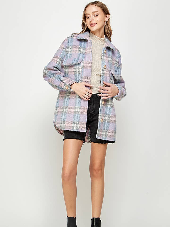 Pastel Plaid Oversized Shacket - YJ9019EJ for wholesale by YURA CLOTHING