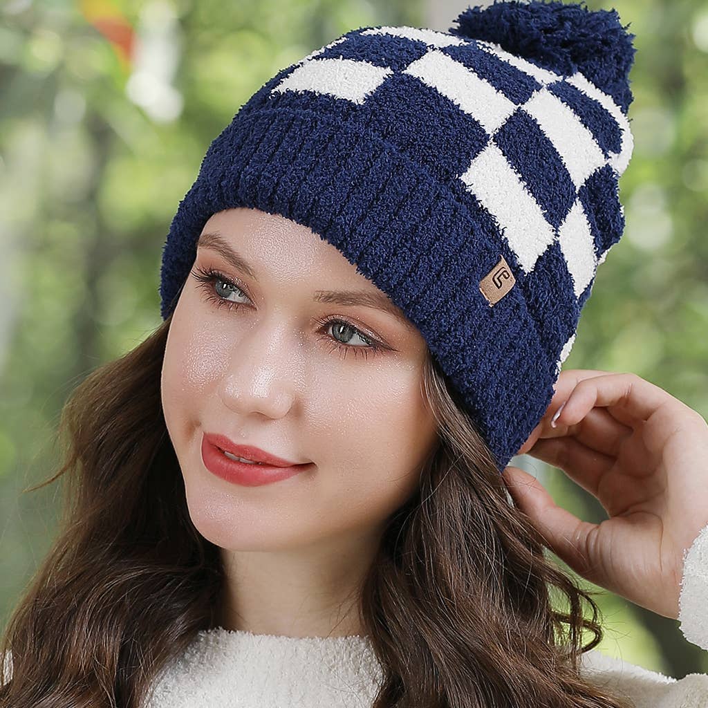 Fashion City - Vente Bonnet – femme - Bonnet à pompon à motif à carreaux Buffalo1