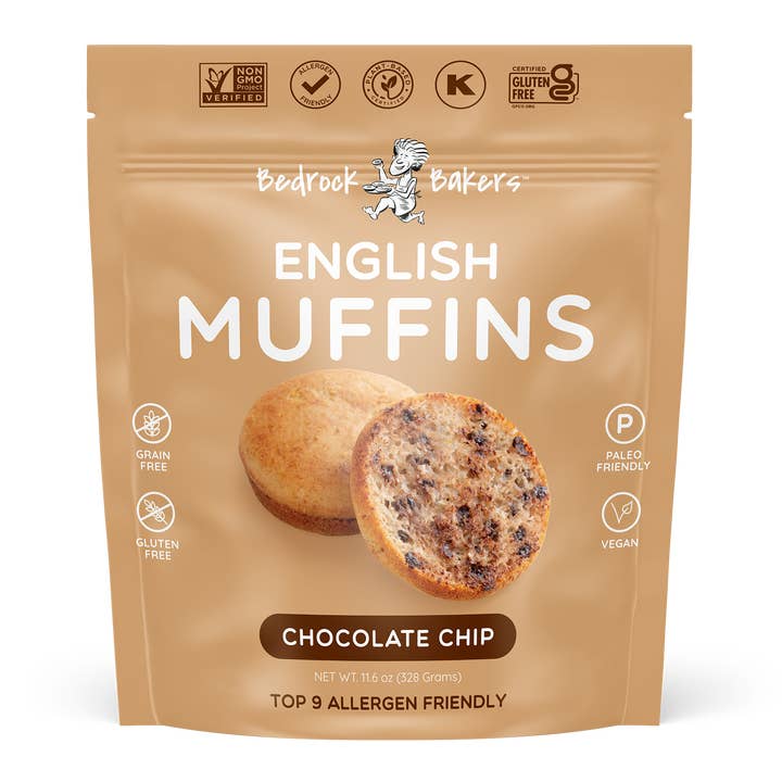 Chocolate Chip Allergen-Friendly English Muffins for wholesale by Bedrock Bakers