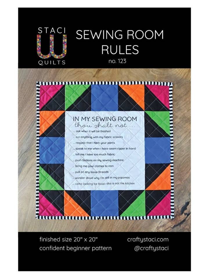 Sewing Room Rules Quilt Pattern and Fabric Panel for wholesale by Staci W Creative LLC