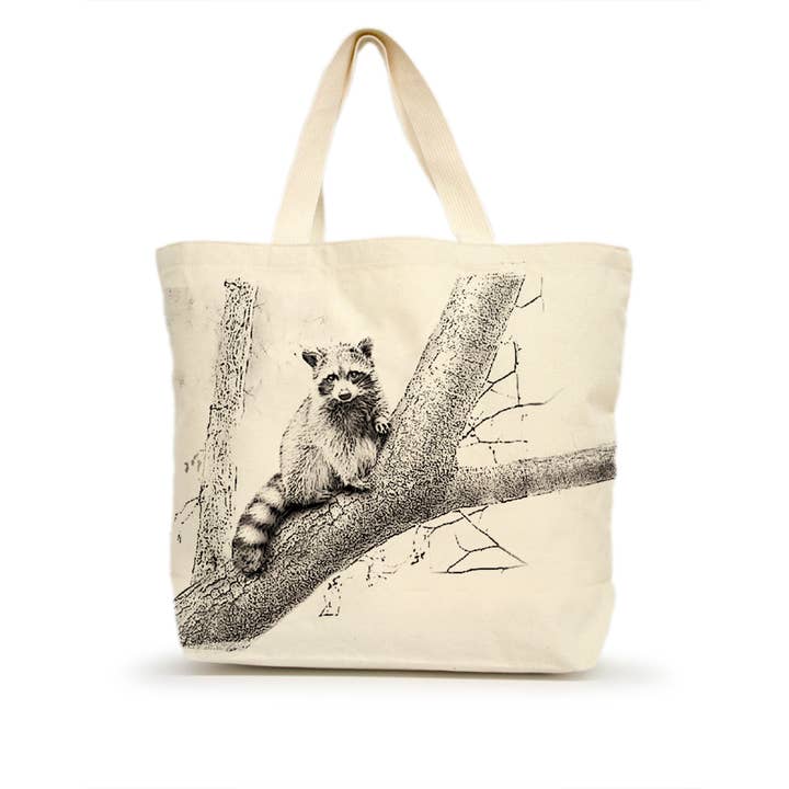 Grand sac fourre-tout American Woodland Collective Raccoon pour la vente par Eric & Christopher