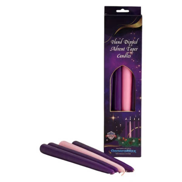 12" Advent Tapers (4 pack) - 48 Total for wholesale by General Wax- Candles