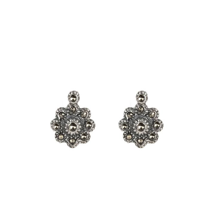Earrings Rosette with Marcasites in Silver for wholesale by PORTUGAL JEWELS