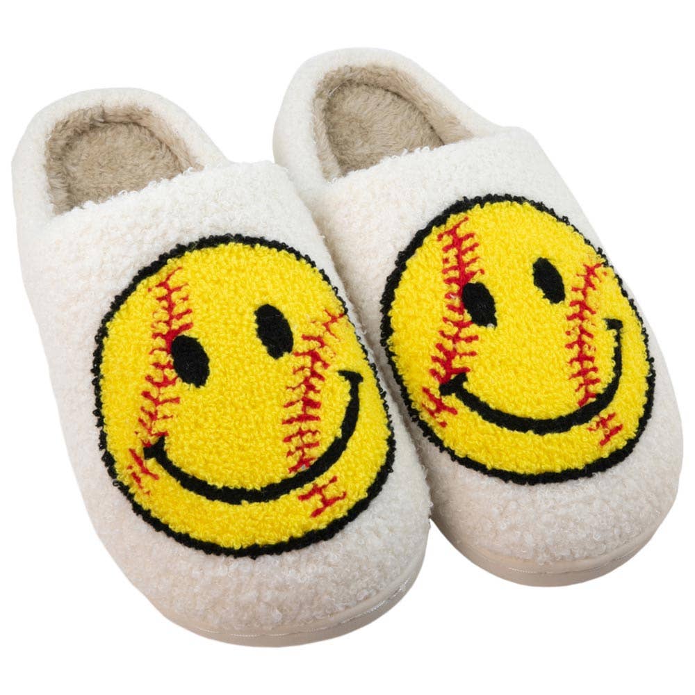 White Softball Happy Face Women's Slippers for wholesale on Faire0