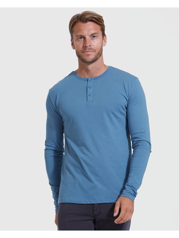 True Classic - Wholesale T-Shirt - Men's - Indigo Long Sleeve Henley #2