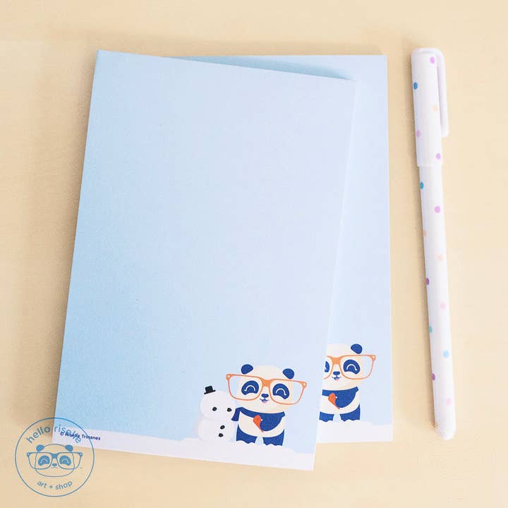 Bloc-notes d'hiver Pandasal le panda et le bonhomme de neige pour la vente par Hello Riselle | Art + Shop