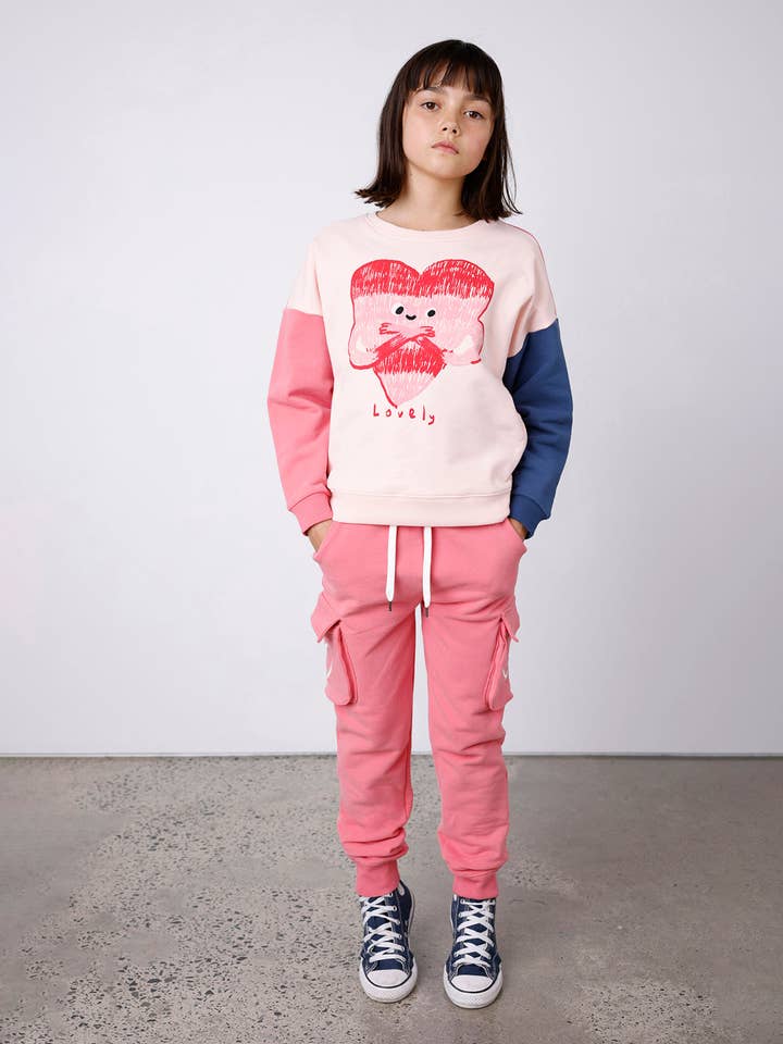 Ballet Pink Navy Minti Lovely Heart Furry Crew for wholesale on Faire