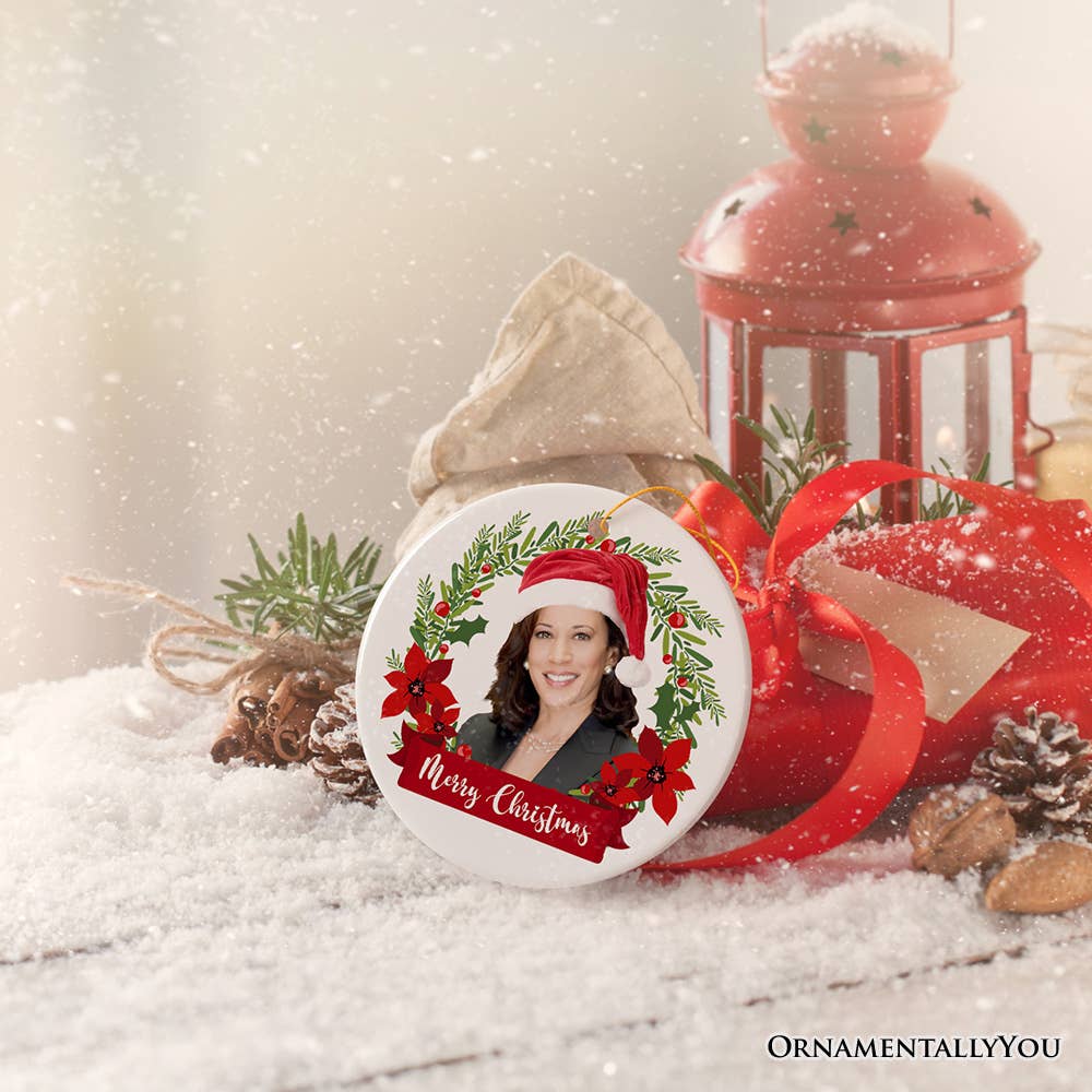 OrnamentallyYou - Wholesale Ornament - Kamala Harris Merry Christmas in Christmas Wreath Ornament3