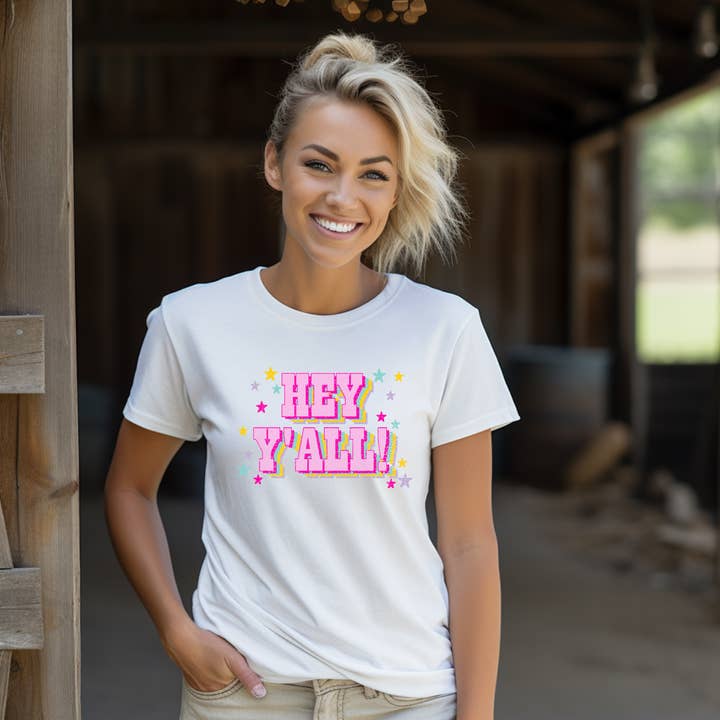 Farmhouse Rags - Wholesale Screen printed t-shirt – Women′s - Hey Y'all Graphic T-Shirt1