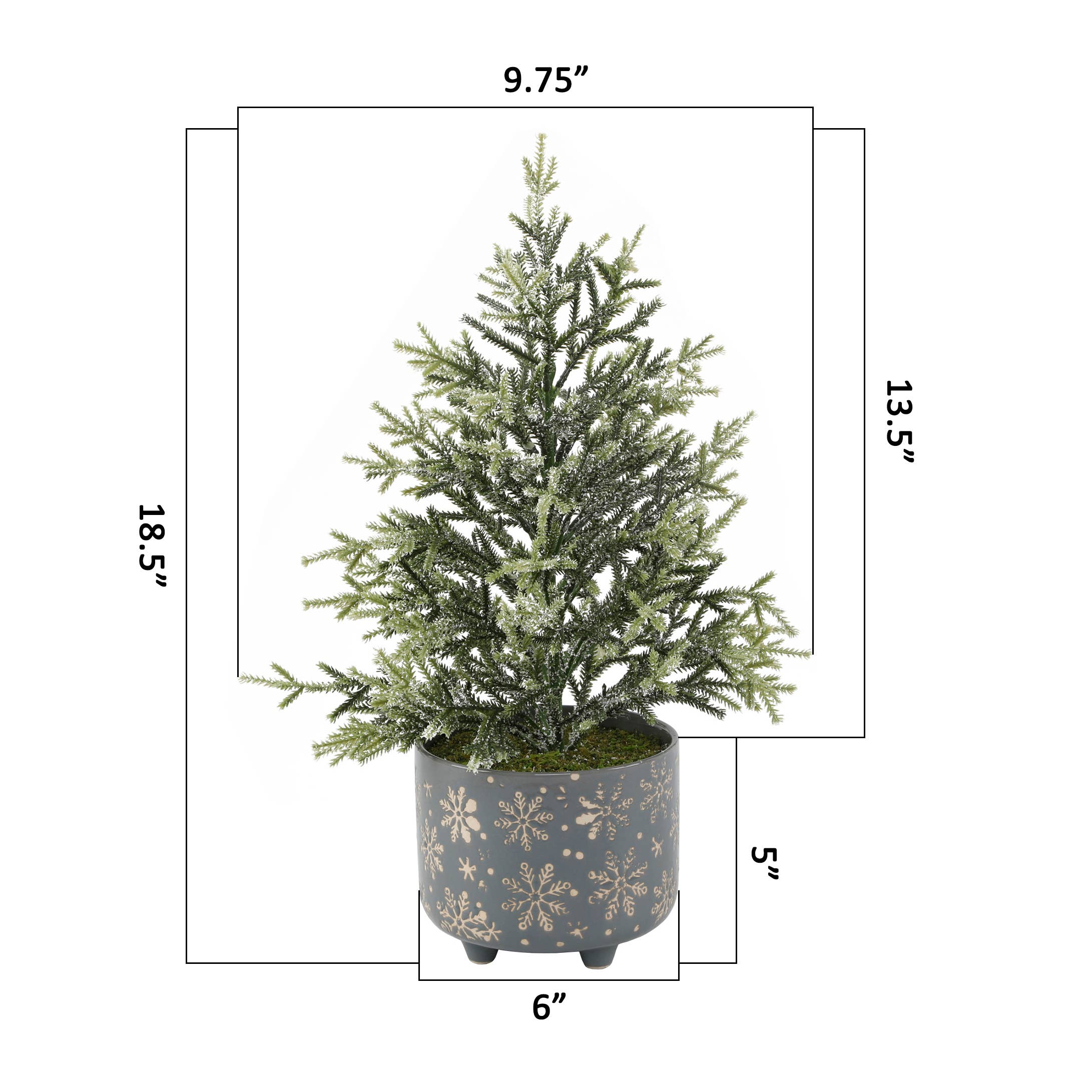 Flora Bunda Inc – Árvore de Natal artificial por atacado – Árvore de Natal fosco de 18,5 “H em 6" GY Flocos de neve com pés de cerâmica2