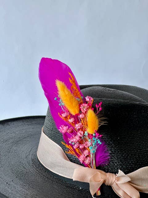 Floral & Feather Hat pin for wholesale by Palms Over Pines