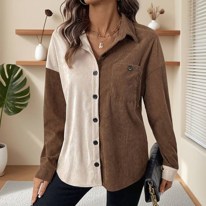 Color-blocking single-breasted lapel shirt for wholesale by Lily Clothing