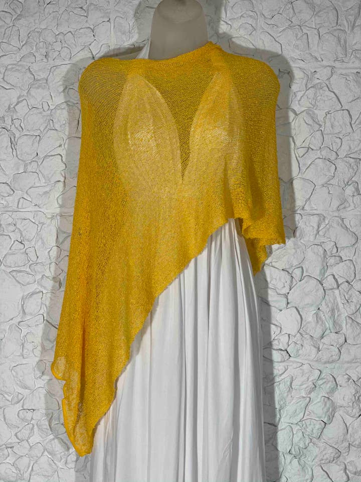 Bali Prema - Vente Poncho – femme - Poncho d'été en tricot transparent - Couvre-lit de plage Boho pour robe en jaune/or2