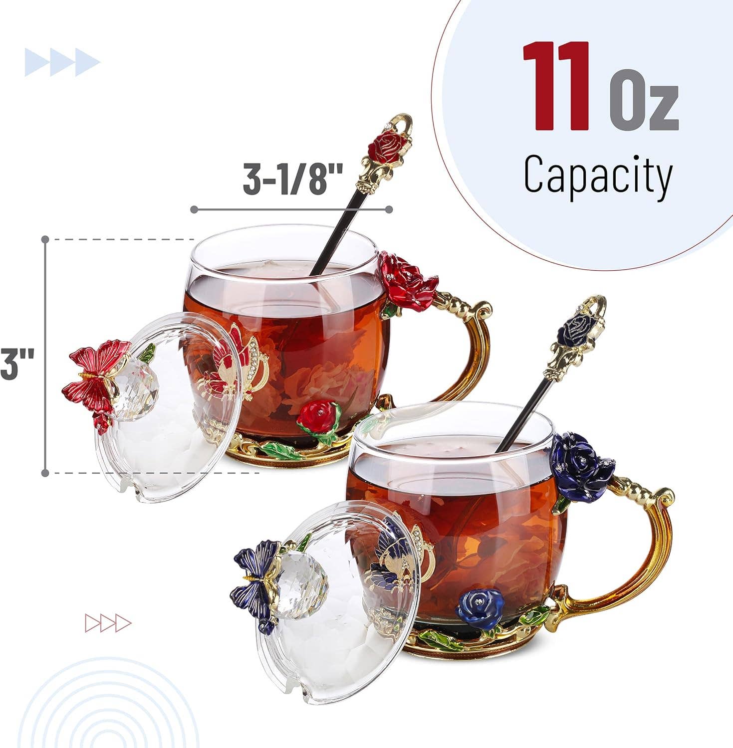 Brew To A Tea – wholesale Coffee/tea cup – BTaT Floral Glass Tea Cups with Lids - Set of 22