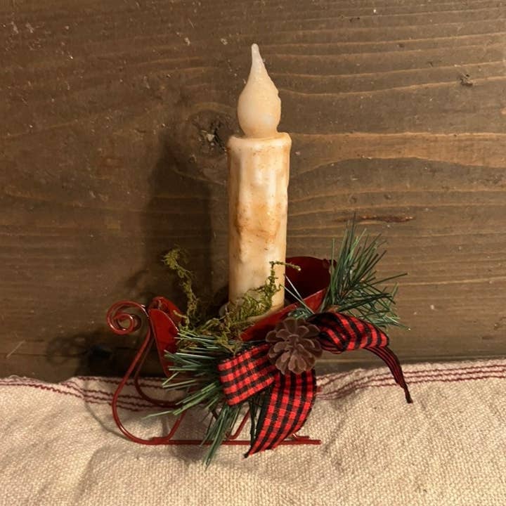 Sled Candlestick Holder Red Or Silver for wholesale by Raggedy Junction