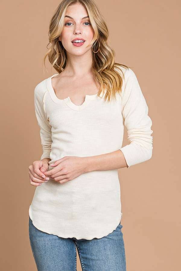 Culture Code - Wholesale Knit Top - Women's - CRT1840L - TINY NOTCH NECK MERROW LSLV TOP17