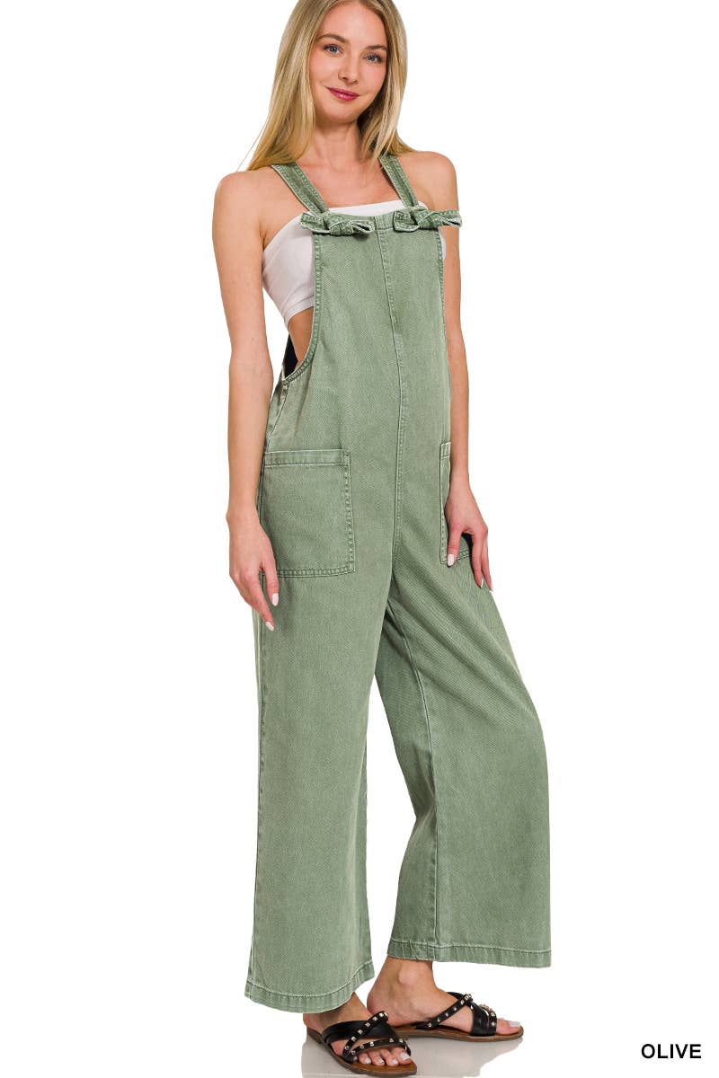 42POPS – wholesale Overalls – Women's – ",..._ Washed Knot Strap Pockets Jumpsuit20
