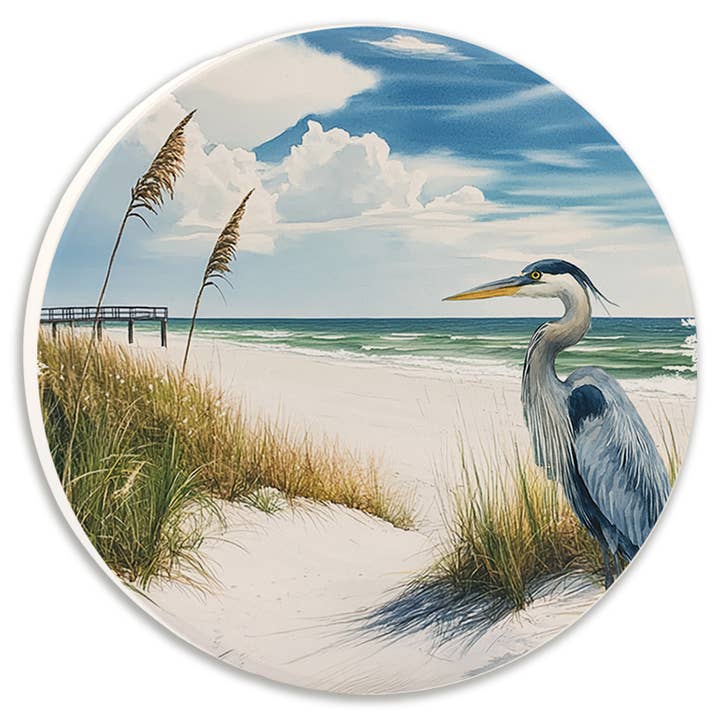 Car Coaster Coastal Heron On Beach for wholesale by Tipsy Coasters & Gifts