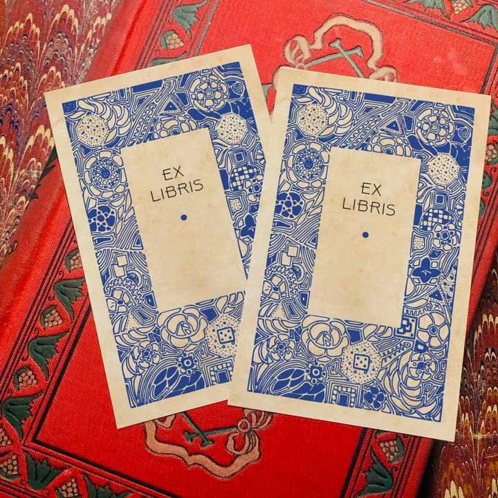 Xilogravura em Flor Japonesa, Pratos Ex-Libris em Papel Gomado por atacado de Ebon et Noir LLC