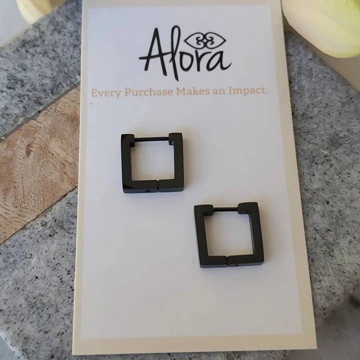 Alora Boutique Inc. - Wholesale Huggie Earrings - Kelly | Simple Square Huggie Hoop Earrings3