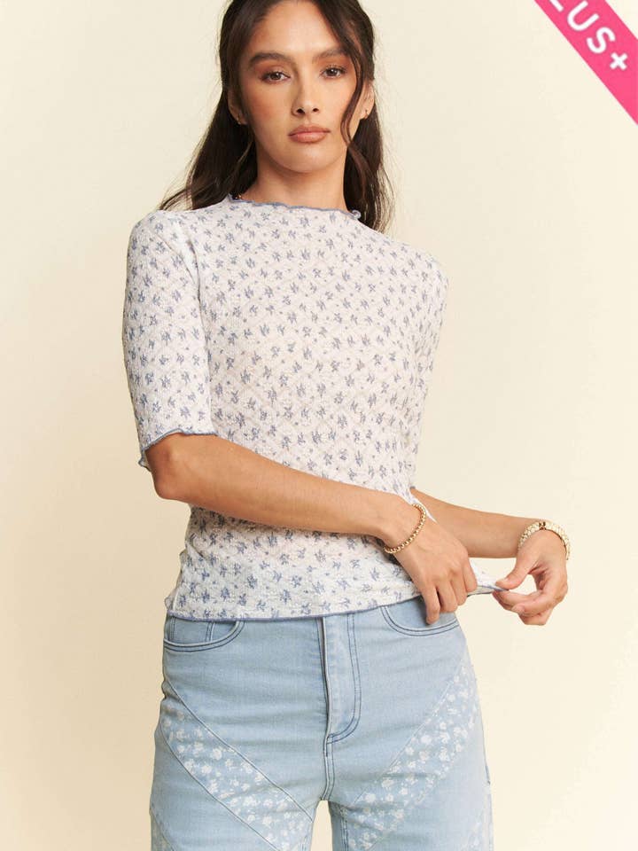 HVID/BLÅ MULTI PLUS BLONDE STRÆK FLORAL MARROW KANT STRIKTOP for engroshandel på Faire