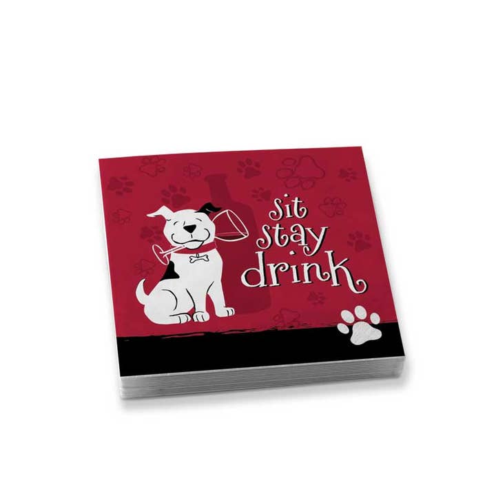 IWA Wine Accessories / Epic Products - Wholesale Disposable Napkin - Sit, Stay, Drink Beverage Napkins Set of 20