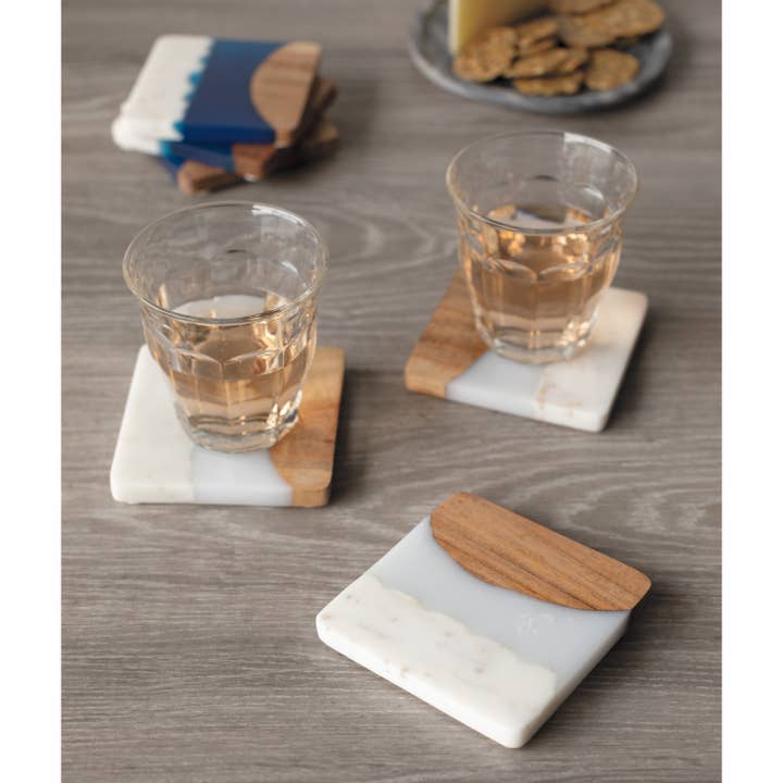 Danica Heirloom - Wholesale Coasters - Skyline Ice Marble and Wood Coasters Set of 4