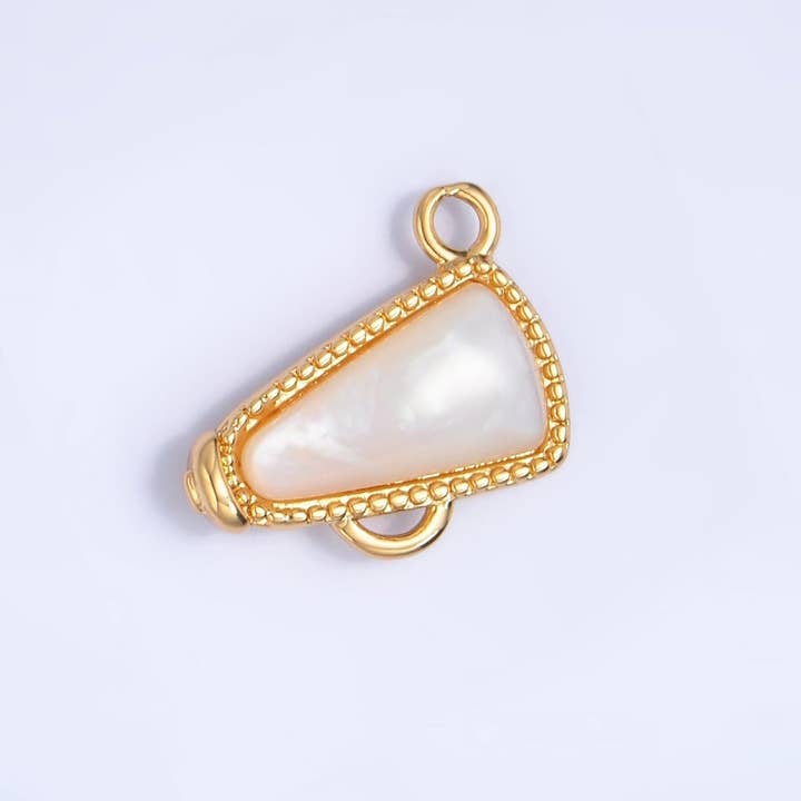 Aim Eternal - Wholesale Individual Charm/Pendant - 24K Gold Filled Shell Pearl Cheer Megaphone Charm in Gold & Silver | W050