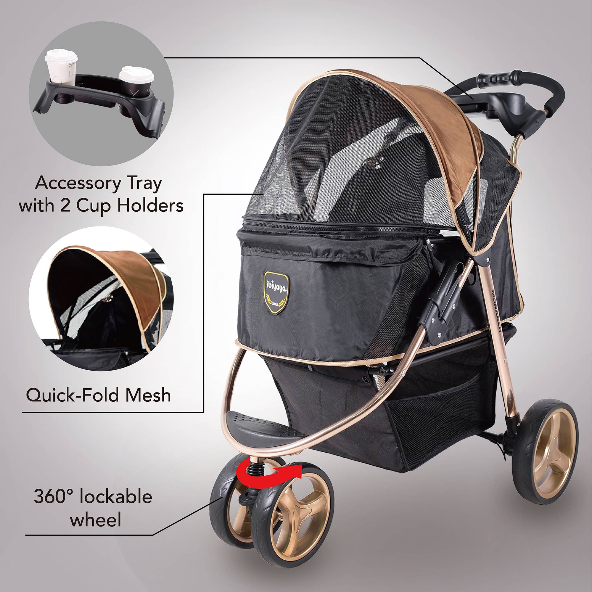 Ibiyaya - Wholesale Pet Carrier - Cat/Dog - Monarch Premium Pet Jogger, Designer-Luxury Dog Stroller 3