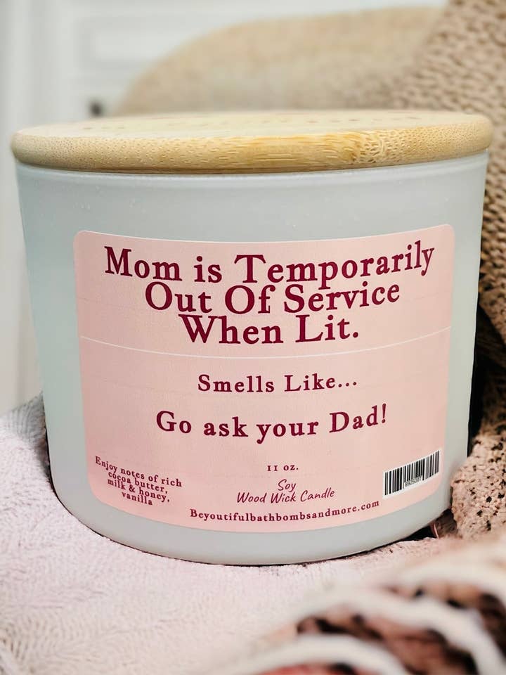 Moms Out of Service Conversation Wood Wick Candle for wholesale by BeYOUtiful Bath* Body * Burn