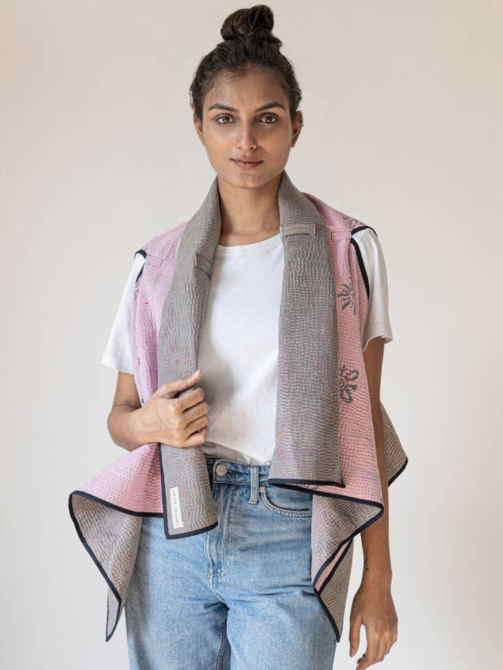 kantha vintage cape - pink delight for wholesale by Fifth Origins